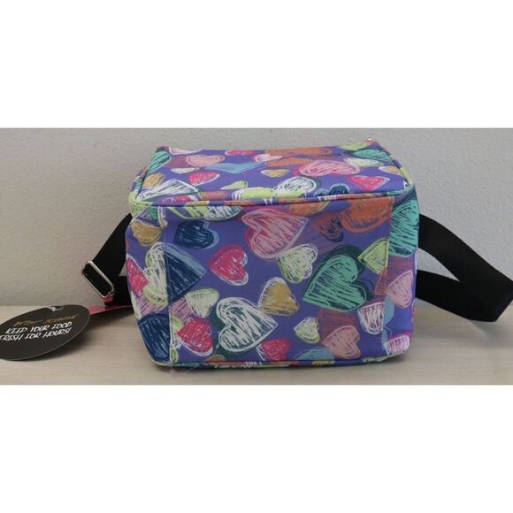 Betsey Johnson TBJ-1300 Women's Purple Multi Hearts Insulated Cube Lunch Tote - Picture 3 of 8